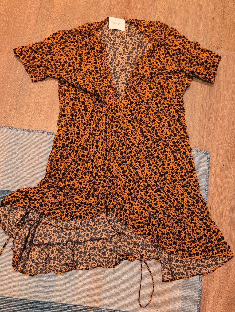 Just Female Orange and Black Floral Wrap Dress